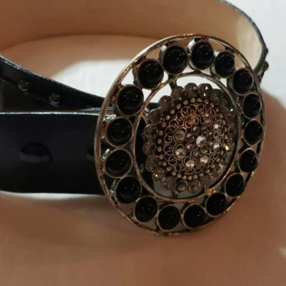 Cach'e S‎ black leather rhinestones & studded belt - Picture 6 of 8